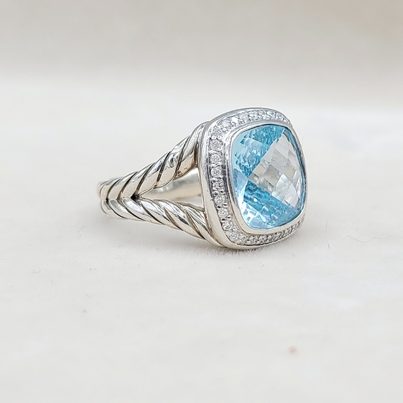David Yurman Albion Ring With Blue Topaz And Diamonds - Picture 2 of 13